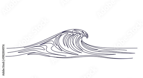 Stylized ocean wave line art illustration on white background