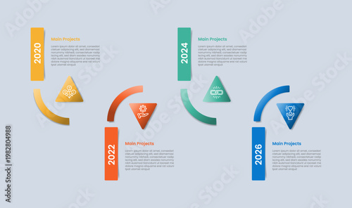 Timeline horizontal base infographic with glossy gradient style with vertical rectangle badge with triangle and curve smooth connector with four segment information
