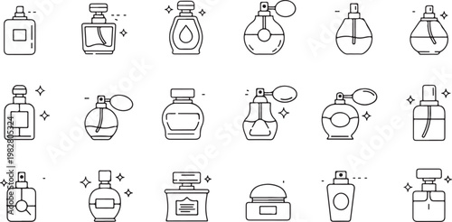 Modern Perfume Icon Set Luxury Fragrance Line Vector Design