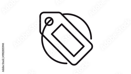 Bild auf Leinwand Minimalist black line vector icon of a price tag or retail label with a hanging loop, perfect for e-commerce, shopping, sales, and business branding illustrations on a white background