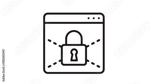 Web Browser Security Vector Icon Illustration: A Minimalist Black Line Art Symbol Representing a Secure Website, Data Protection, Internet Privacy, and Cyber Security with a Padlock Graphic.