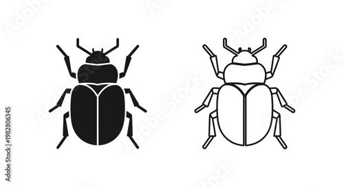 Black and white beetle icons, insect illustrations, bug graphics, vector set