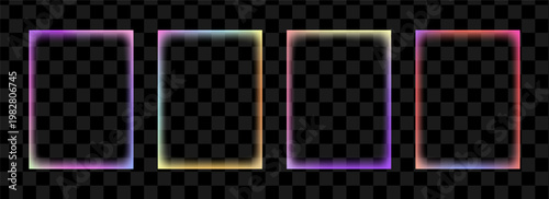 Trendy gradient frame set isolated on transparent background. Blurred color borders collection