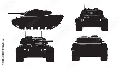 Military tank and armored vehicle silhouettes set