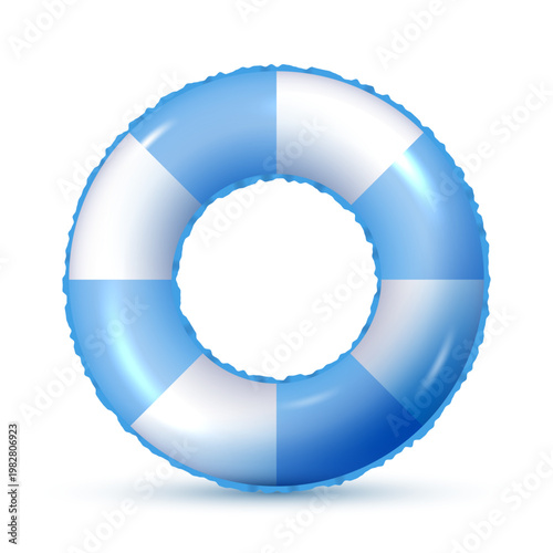 Cute swim ring icon isolated on white background. Rubber pool toy. Realistic inflatable tube blue and white color
