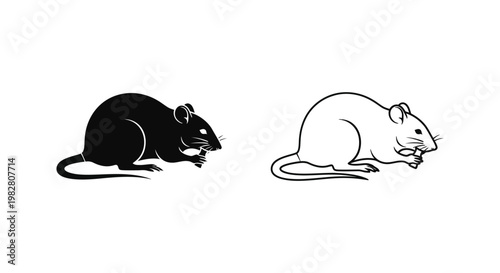 Black and white mouse icons, vector rodents, simple animal illustrations, minimalist design elements