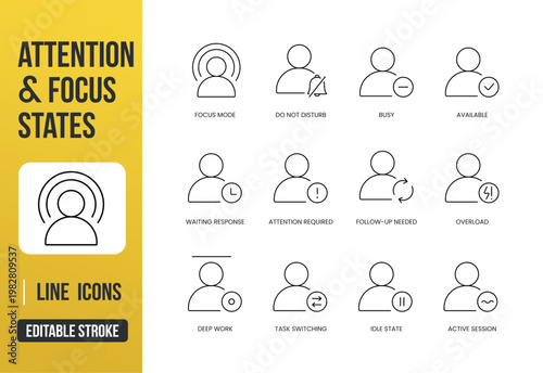 Εκτύπωση καμβά A set of attention and focus state icons for user presence, availability, and pr