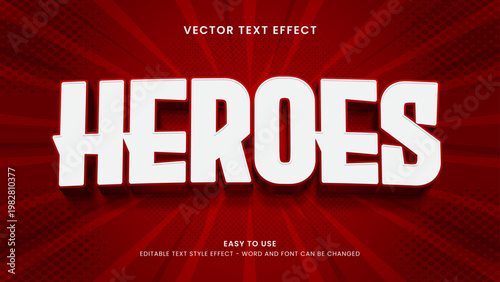 editable text effect heroes 3d style premium vector