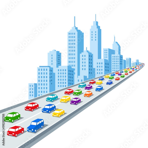 Traffic Jam on Highway with City Skyline Background
