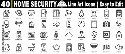Obraz na plátně Home security line art icons set