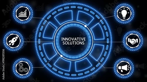 Conceptual animated graphic illustrating innovative solutions and business development strategies.4k