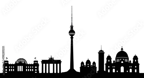 Berlin Skyline Silhouette: Brandenburg Gate, TV Tower, Reichstag