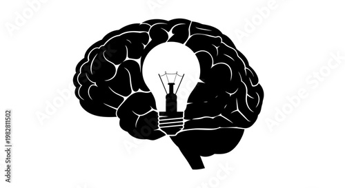 Brain with Light Bulb Silhouette: Idea, Innovation, Creativity Concept