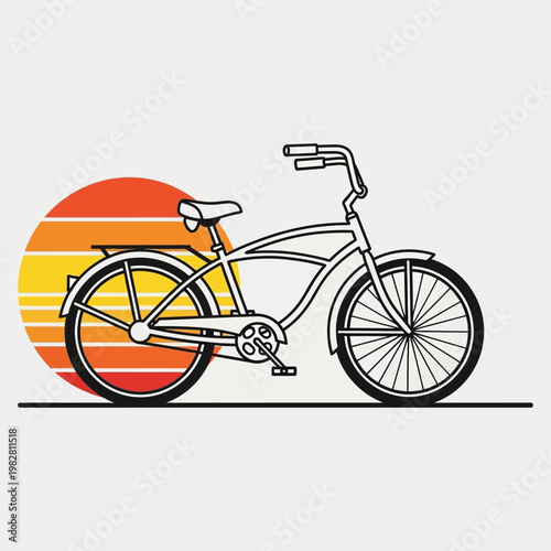 Retro Cruiser Bicycle Silhouette Against a Vibrant Sunset Background