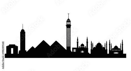 Cairo Skyline Silhouette: Pyramids, Cairo Tower, Mosques