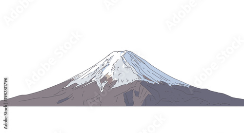 Iconic Mount Fuji volcano in Japan, a majestic snow-capped peak, symbolizing nature's grandeur and Japanese culture.