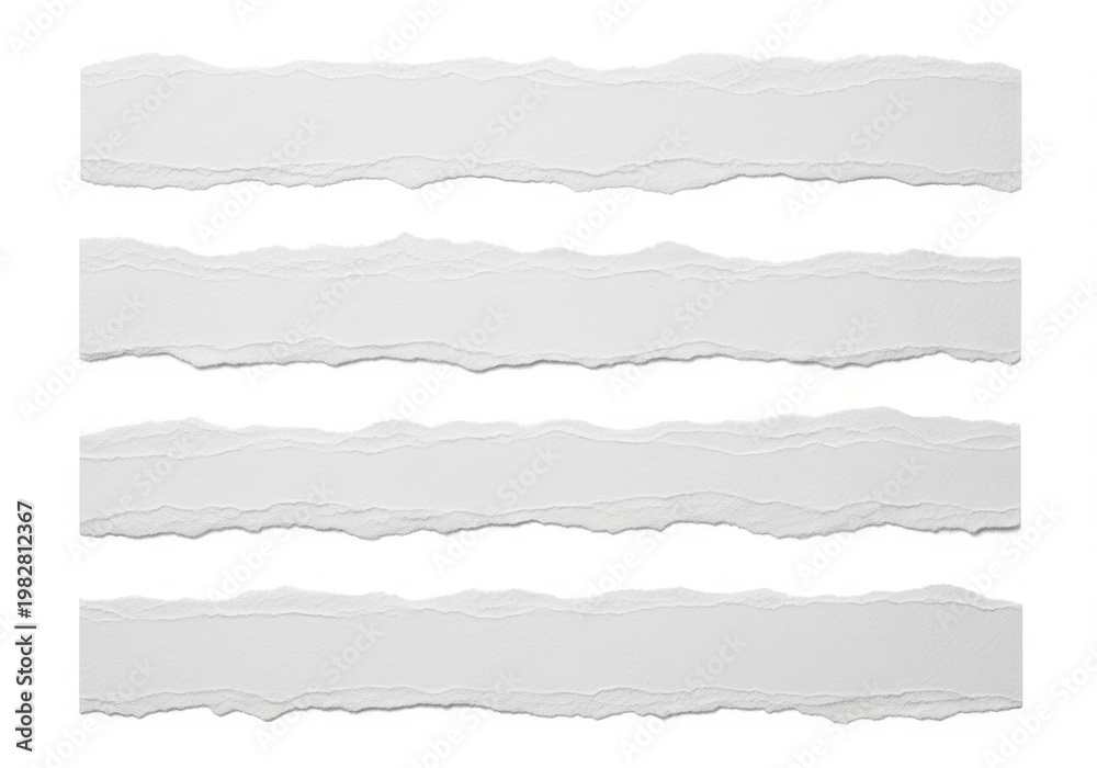 Fototapeta premium A set of four torn paper strips on a white background