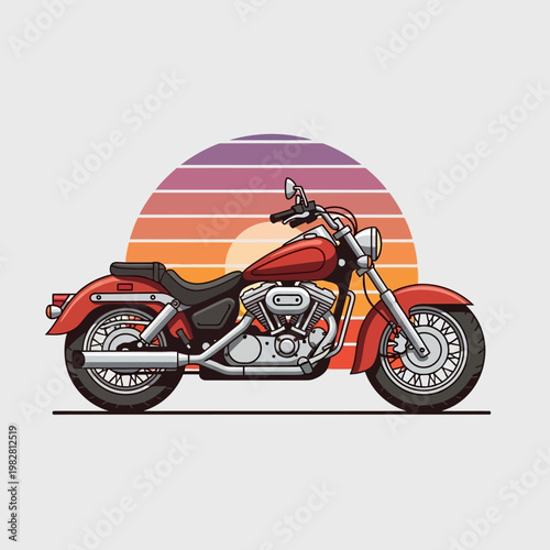 Red Motorcycle Silhouette Against a Retro Sunset