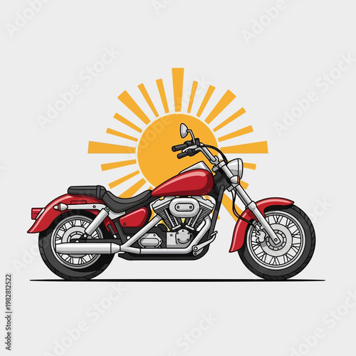 Red Motorcycle Under Bright Sun - Classic Cruiser Bike Riding Adventure