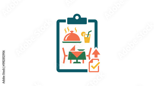 Icon of Restaurant Menu and Food Delivery Process in Flat Design