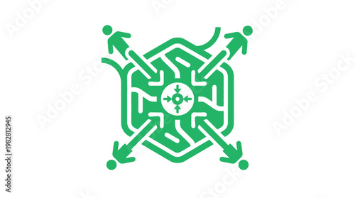 Icon of Complex Circuit Board Structure with Interconnected Pathways and Tech Elements