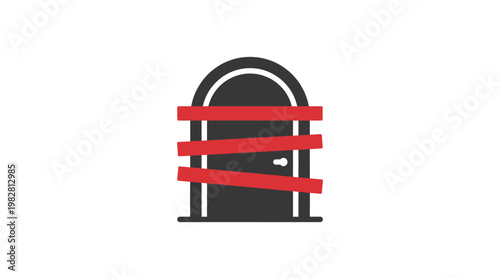 Icon of a Traditional Burial Vault with Red Rope Binding in a Minimalist Style