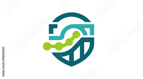 Vector Icon of Digital Security Shield with Graph and Circuit Elements for Cybersecurity