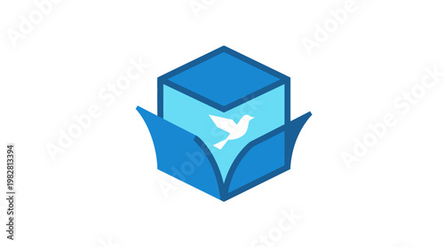 Icon of an Open Box with a Flying Bird Inside in Modern Flat Design