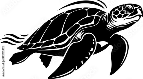 Summer sea turtle black silhouette vector illustration