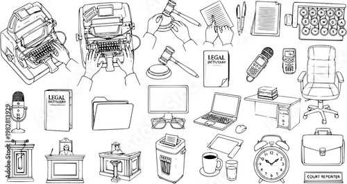 Legal and Courtroom Icons: A Collection of Illustrations for Law and Justice Themes