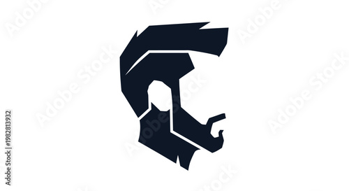 Geometric man profile with beard and stylized hair logo