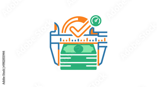 Vector Icon Of A Secure Money Deposit Box With Cash And Checkmark For Financial Safety Credit Card Security
