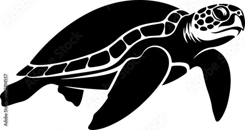 Summer sea turtle black silhouette vector illustration