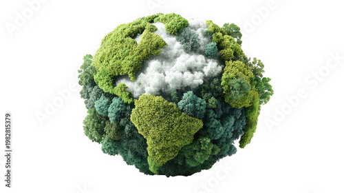 Earth day concept with green forest and white clouds on transparent background eco friendly symbol