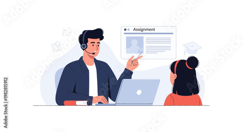 Online Learning Support: Tutor Helping Student with Assignment on Laptop