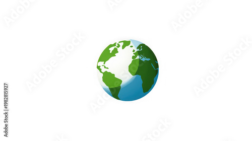 Earth day icon with green continents and blue oceans on transparent background