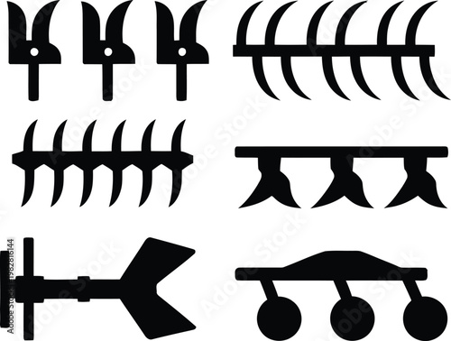Collection of Agricultural Tillage Equipment Silhouettes