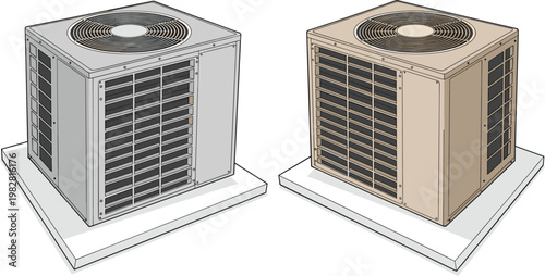 Air Conditioning Unit Illustration Set with Cooling and Heating Systems for Home, Office, and Climate Control Designs