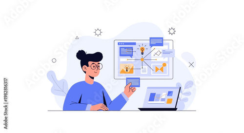 Person planning project on screen with laptop, digital planning and strategy concept