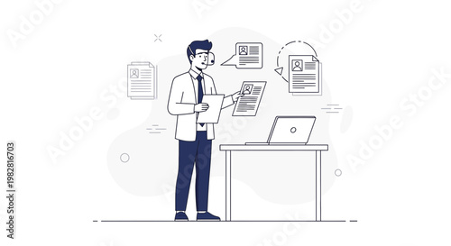 Recruitment professional reviewing resumes and candidates, online job search concept