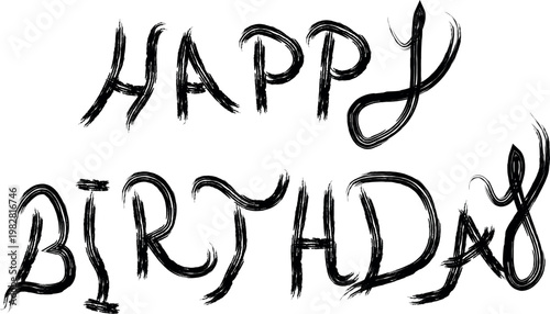 Happy Birthday hand drawn calligraphy brush lettering text