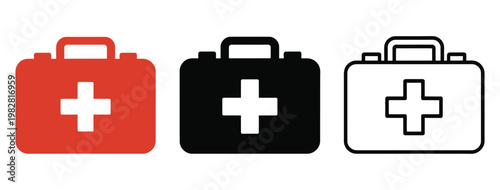 Set vector medical bag icon, clean editable stroke first aid kit illustration featuring medical suitcase, cross symbol, and emergency healthcare concept for clinics