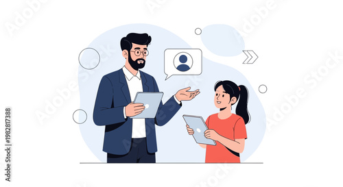 Teacher and student with tablets, online education, digital learning, e-learning concept