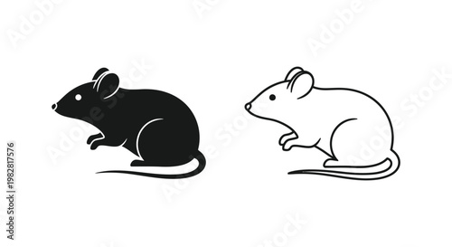Black and white mouse icons, vector rodents, simple animal illustrations, minimalist design elements
