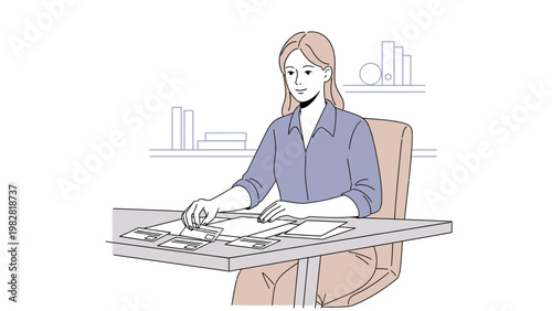 Woman working at desk with papers, planning and organizing