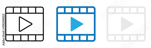 Set of video and audio play button icons. Simple black play button symbols inside circles for online media player. Vector illustration on transparent background. 