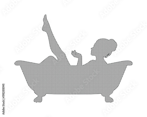 Elegant woman in bathtub silhouette, luxurious spa and self-care vector illustration, sophisticated beauty and relaxation graphic design element