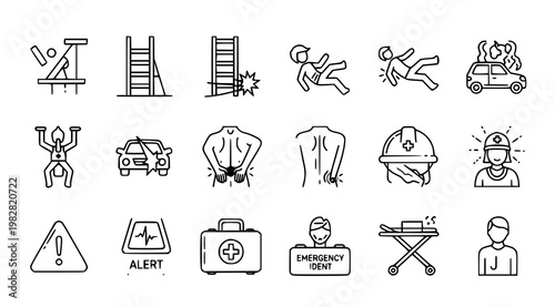 Emergency situation icons a collection of disaster and rescue line drawings