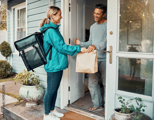 Food delivery service and modern convenience lifestyle.
