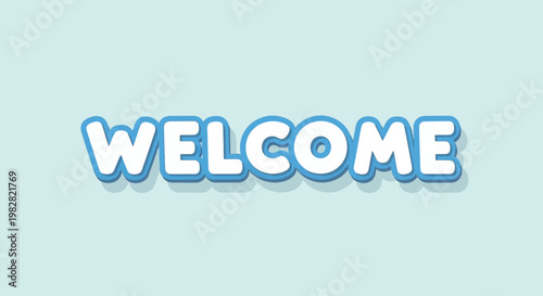 Welcome Text - Blue and White 3D Font on Light Blue Background